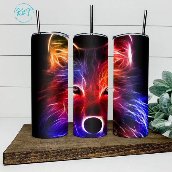 Wolf - Neon Wolf - Full Moon - Spirit Animal - Tumbler - Gift - Picture 1 of 1